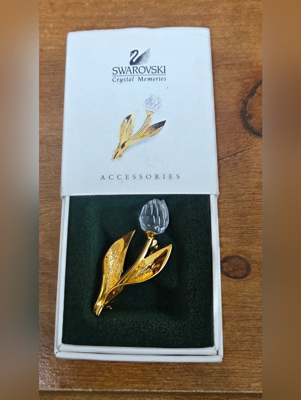 Vtg Swarovski Crystal Memories Mini Tulip Flower Pin Brooch Box Made In Austria